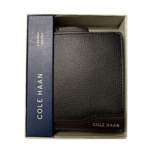 Cole Haan Leather Slim Billfold Wallet Brown Black Mens Classic Gift New in Box